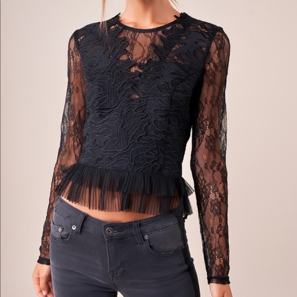 Sugar Lips Black Lace Long Sleeve Top